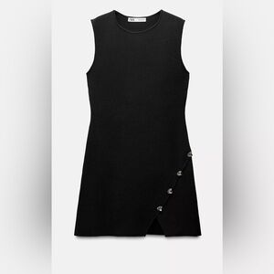 Zara Black Sleeveless Mini Dress with Decorative Buttons